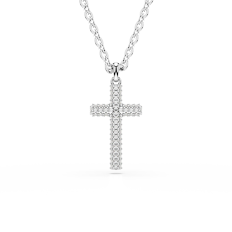 Resim Insigne Kolye, Pavé, Haç, Beyaz, Rodyum kaplama