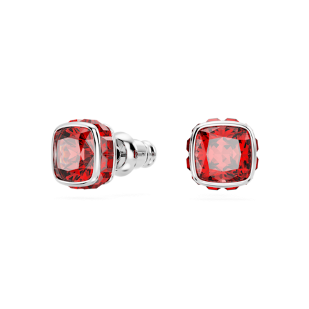 Resim Birthstone düğme Küpeler, Kare kesim, Temmuz, Kırmızı, Rodyum kaplama