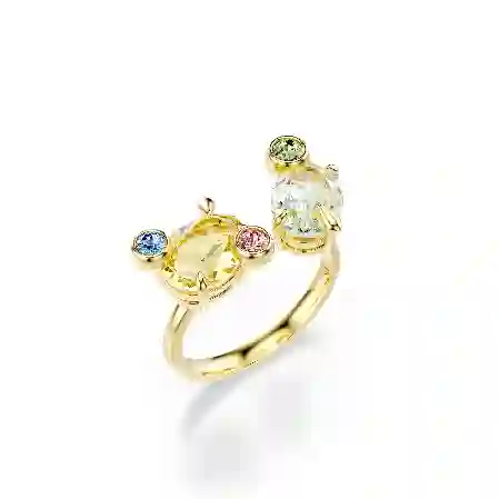 Resim Gema Yüzük, Set (3), Karışık kesimler, Çok renkli, Altın rengi kaplama