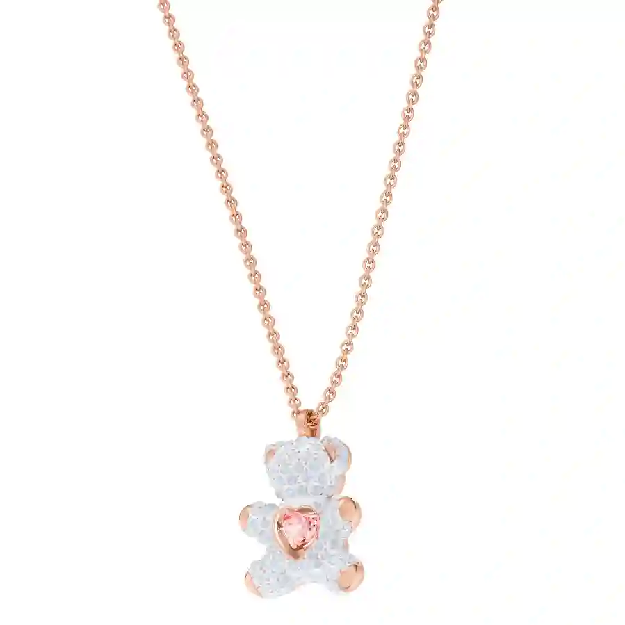 Resim Teddy Kolye, Ayıcık, Beyaz, Pembe altın rengi kaplama