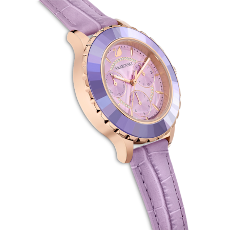 Resim Octea lux chrono Saat, İsviçre Üretimi, Deri kayış, Mor, Pembe altın rengi yüzey