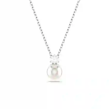 Resim Matrix Kolye, Kristal inci, Yuvarlak kesim, Beyaz, Rodyum kaplama