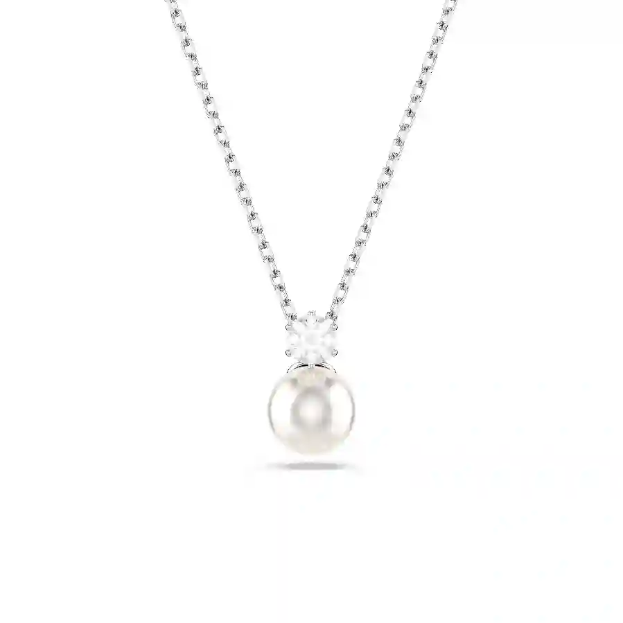 Resim Matrix Kolye, Kristal inci, Yuvarlak kesim, Beyaz, Rodyum kaplama