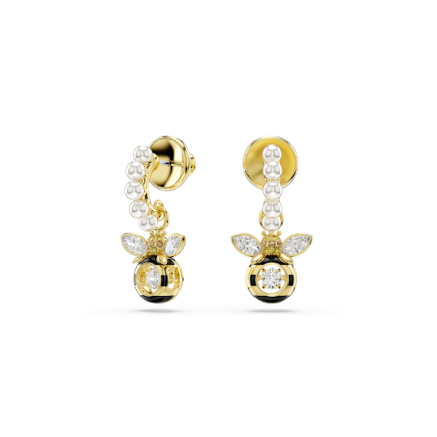 Resim Idyllia damla küpeler, Kristal inci, Karışık kesimler, Arı, Çok renkli, Altın rengi kaplama