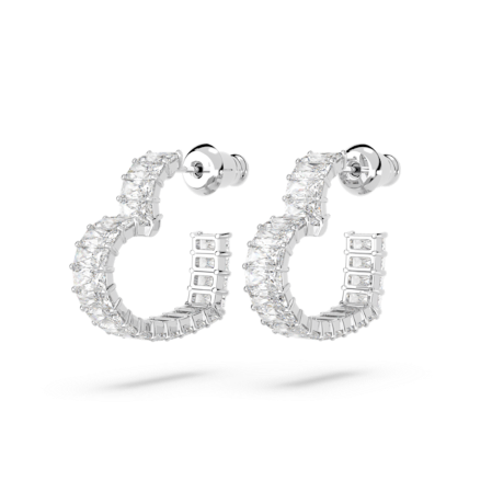 Resim Matrix halka küpeler, Baget kesim, Kalp, Küçük, Beyaz, Rodyum kaplama