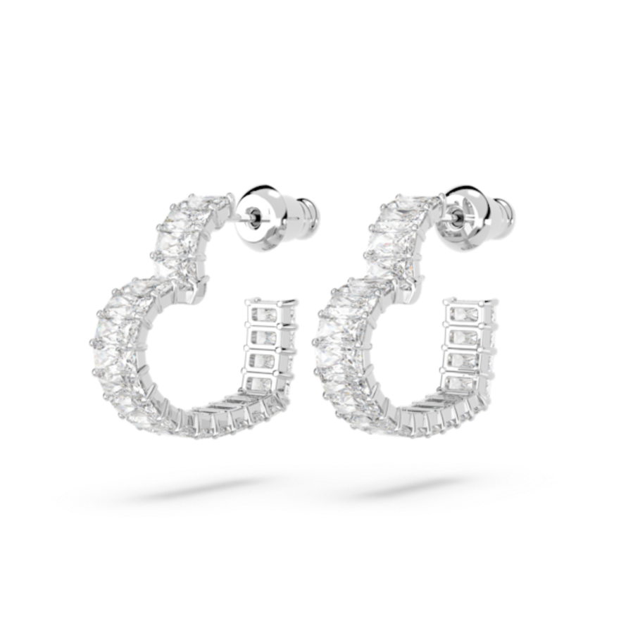 Resim Matrix halka küpeler, Baget kesim, Kalp, Küçük, Beyaz, Rodyum kaplama