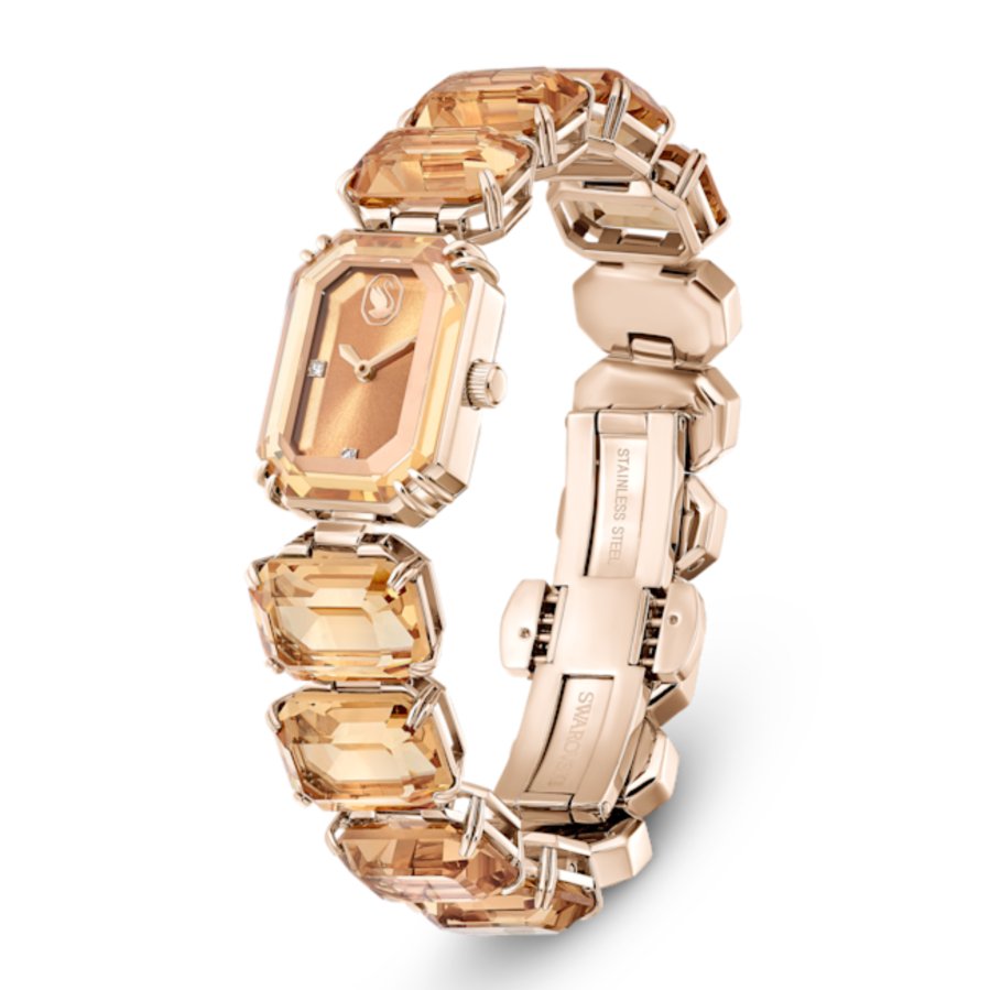 Resim Saat, Sekizgen kesim bileklik, Kahverengi, Şampanya altın rengi yüzey