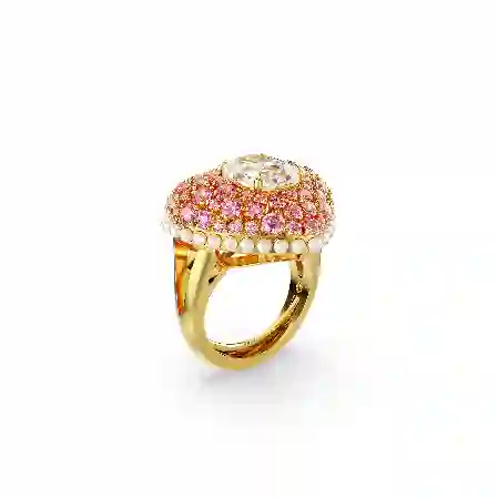 Resim Idyllia Kokteyl Yüzüğü, Sekizgen kesim, Kristal inciler, Kalp, Pembe, Altın rengi kaplama