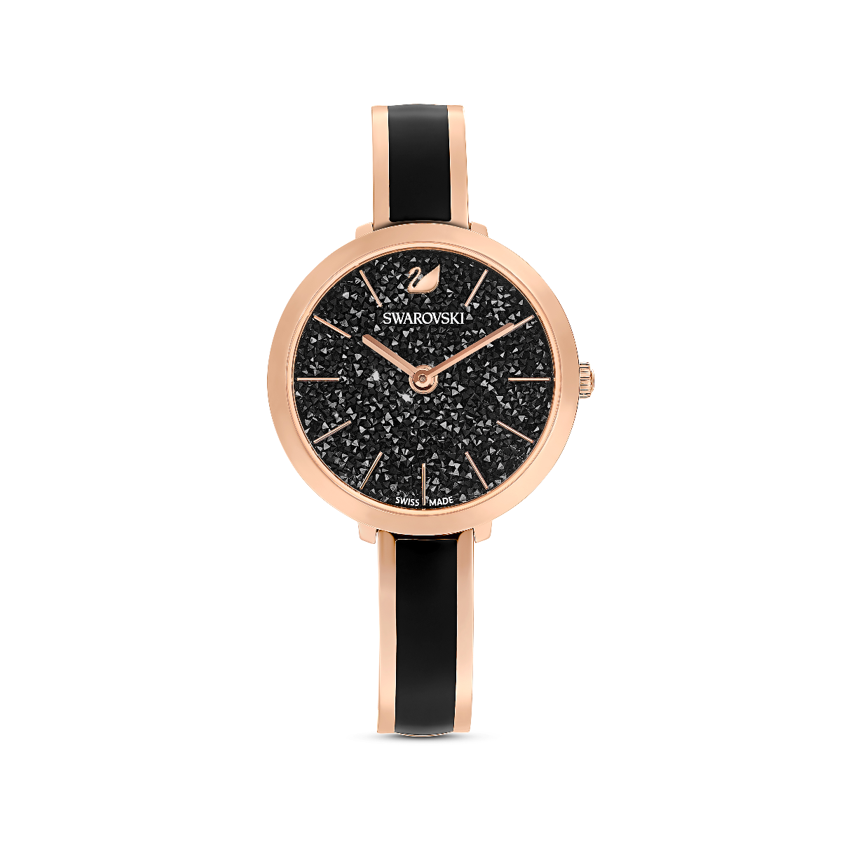 Resim Crystalline Delight Saat, İsviçre Üretimi, Metal bileklik, Siyah, Pembe altın rengi yüzey