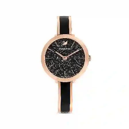 Resim Crystalline Delight Saat, İsviçre Üretimi, Metal bileklik, Siyah, Pembe altın rengi yüzey