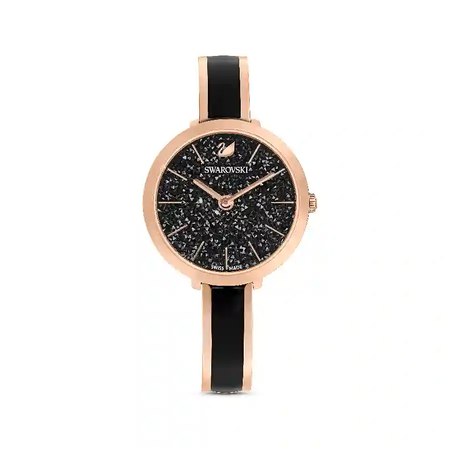 Resim Crystalline Delight Saat, İsviçre Üretimi, Metal bileklik, Siyah, Pembe altın rengi yüzey