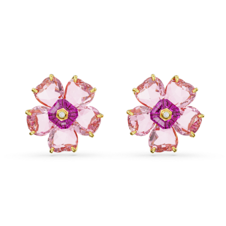 Resim Idyllia düğme Küpeler, Çiçek, Pembe, Altın rengi kaplama