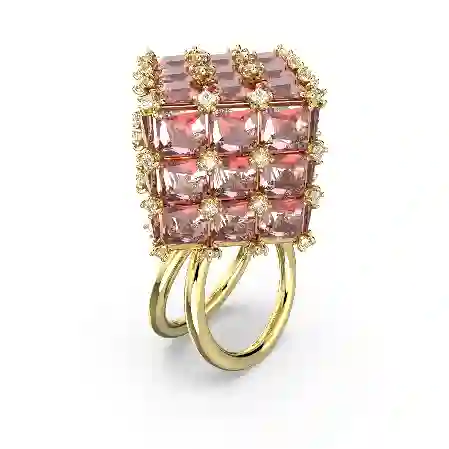 Resim Curiosa Kokteyl Yüzüğü, Kare kesim, Turuncu, Altın rengi kaplama