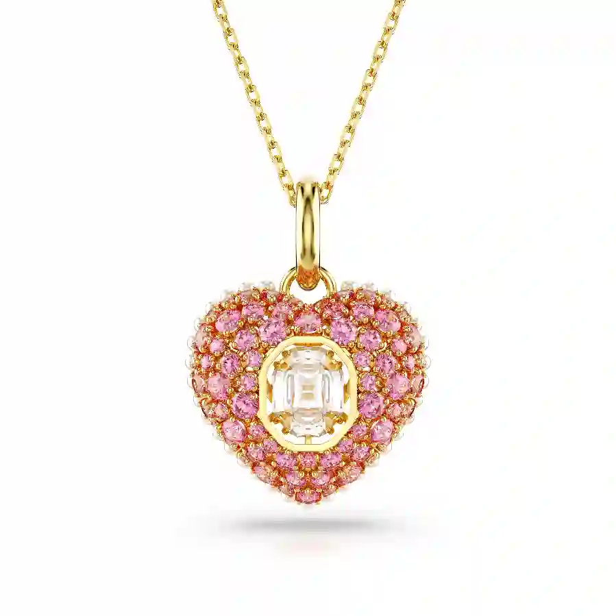 Resim Hyperbola Kolye, Sekizgen kesim, Kristal inciler, Kalp, Pembe, Altın rengi kaplama