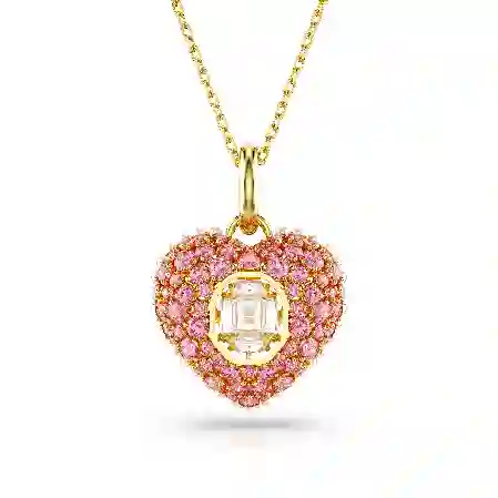 Resim Hyperbola Kolye, Sekizgen kesim, Kristal inciler, Kalp, Pembe, Altın rengi kaplama