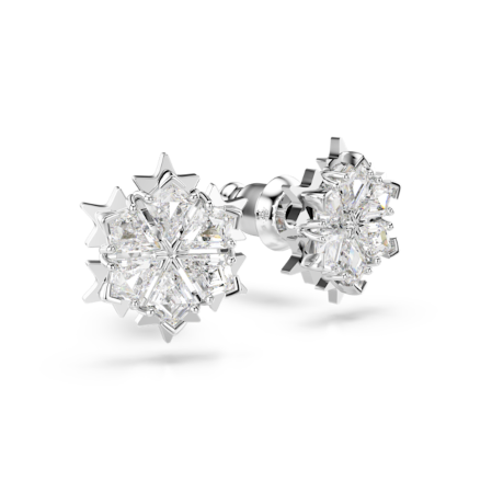 Resim Magic düğme Küpeler, Kar tanesi, Beyaz, Rodyum kaplama