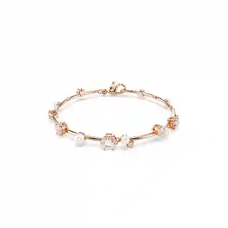 Resim Constella Tennis bileklik, Kristal inci, Yuvarlak kesimler, Beyaz, Pembe altın rengi kaplama