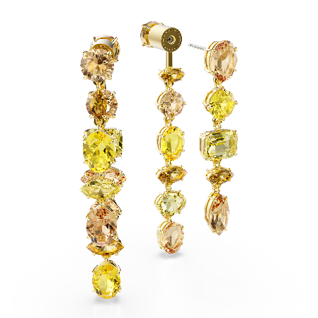 Resim Gema damla küpeler, Asimetrik tasarım, Karışık kesimler, Uzun, Sarı, Altın rengi kaplama