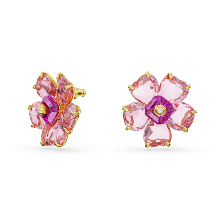 Resim Idyllia düğme Küpeler, Çiçek, Pembe, Altın rengi kaplama