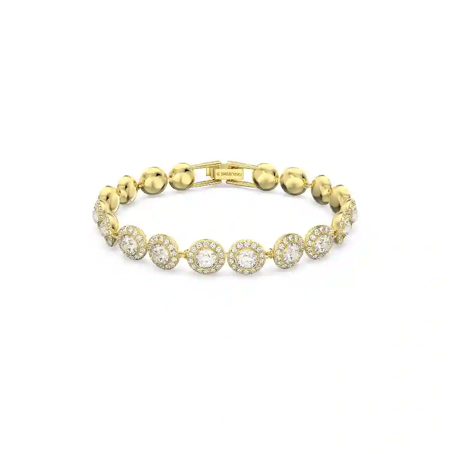 Resim Angelic Tennis bileklik, Yuvarlak kesim, Pavé, Orta, Beyaz, Altın rengi kaplama