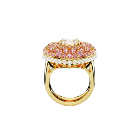 Resim Idyllia Kokteyl Yüzüğü, Sekizgen kesim, Kristal inciler, Kalp, Pembe, Altın rengi kaplama