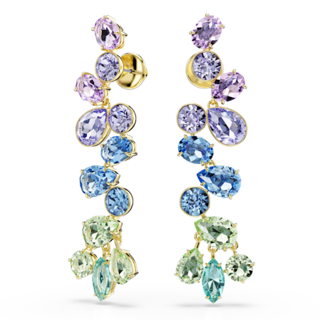 Resim Gema damla küpeler, Karışık kesim, Avize, Uzun, Çok renkli, Altın rengi kaplama