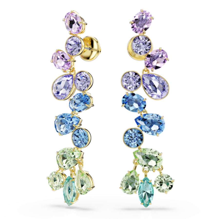 Resim Gema damla küpeler, Karışık kesim, Avize, Uzun, Çok renkli, Altın rengi kaplama