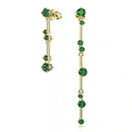 Resim Constella damla küpeler, Asimetrik tasarım, Yuvarlak kesim, Yeşil, Altın rengi kaplama