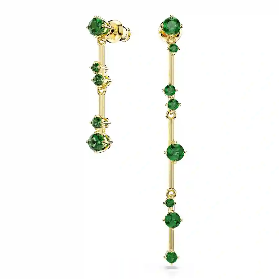 Resim Constella damla küpeler, Asimetrik tasarım, Yuvarlak kesim, Yeşil, Altın rengi kaplama