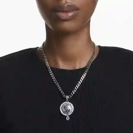 Resim Swan Kolye, Kristal inci, Kuğu, Gri, Rodyum kaplama