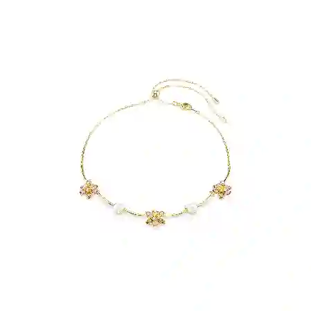 Resim Idyllia Kolye, Kristal inci, Karışık kesimler, Çiçek, Çok renkli, Altın rengi kaplama
