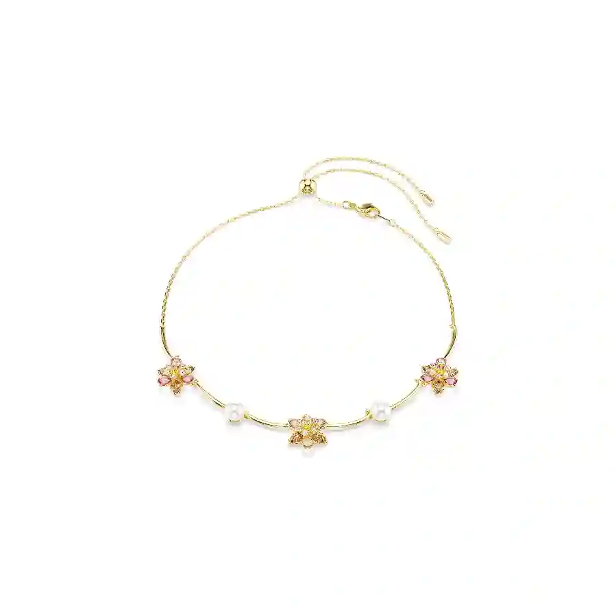 Resim Idyllia Kolye, Kristal inci, Karışık kesimler, Çiçek, Çok renkli, Altın rengi kaplama