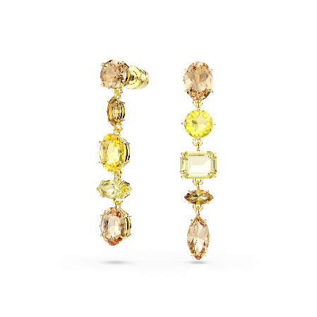 Resim Gema damla küpeler, Asimetrik tasarım, Karışık kesimler, Uzun, Sarı, Altın rengi kaplama