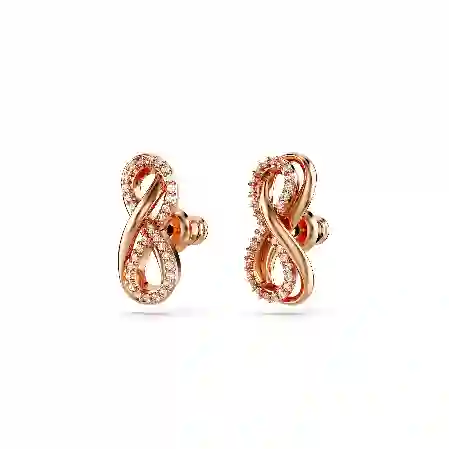 Resim Hyperbola düğme Küpeler, Infinity, Beyaz, Pembe altın rengi kaplama