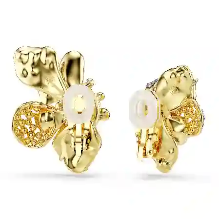 Resim Idyllia Klipsli Küpeler, Asimetrik tasarım, Karışık kesimler, Pavé, Çiçek, Çok renkli, Altın rengi kaplama