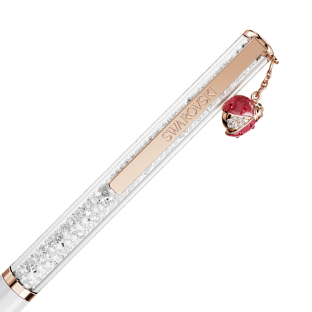 Resim Crystalline Tükenmez Kalem, Uğur böceği, Beyaz, Kırmızı lakeli, pembe altın rengi kaplama