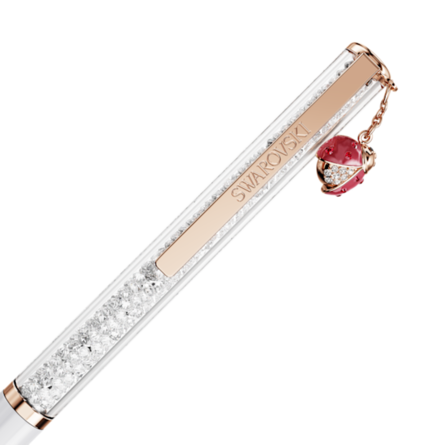 Resim Crystalline Tükenmez Kalem, Uğur böceği, Beyaz, Kırmızı lakeli, pembe altın rengi kaplama