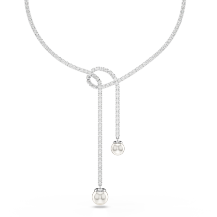 Resim Matrix Y-Kolye, Kristal inci, Yuvarlak kesim, Beyaz, Rodyum kaplama