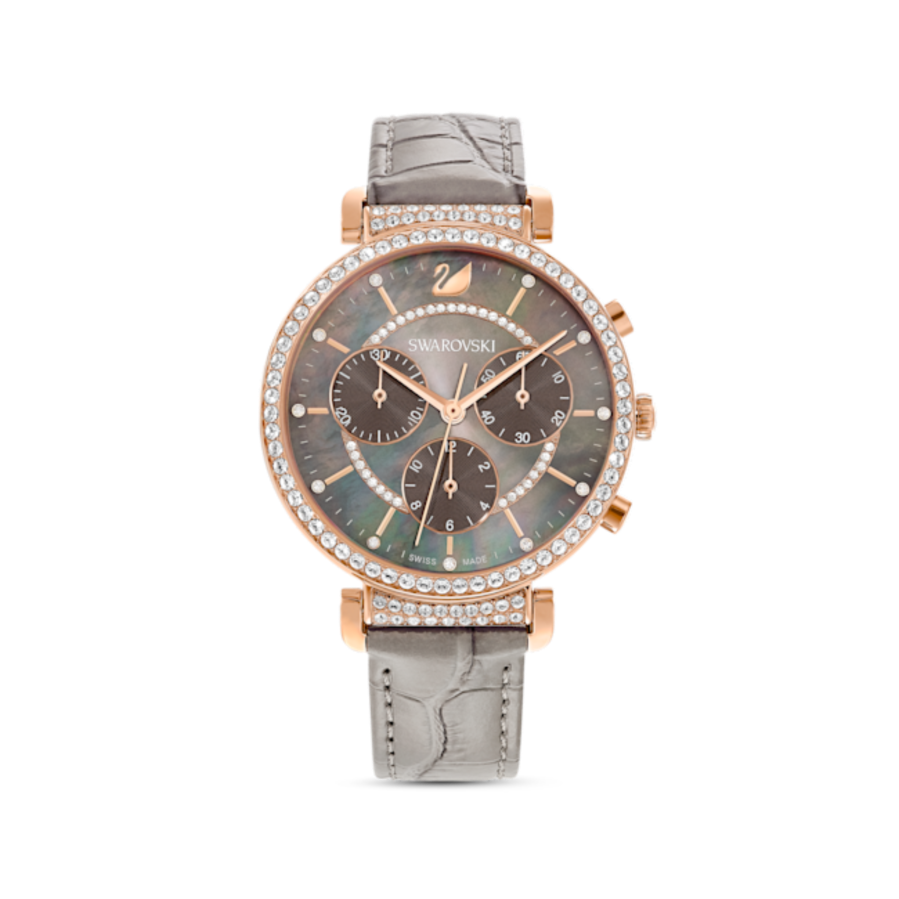 Resim Passage Chrono Saat, İsviçre Üretimi, Deri kayış, Gri, Pembe altın rengi yüzey