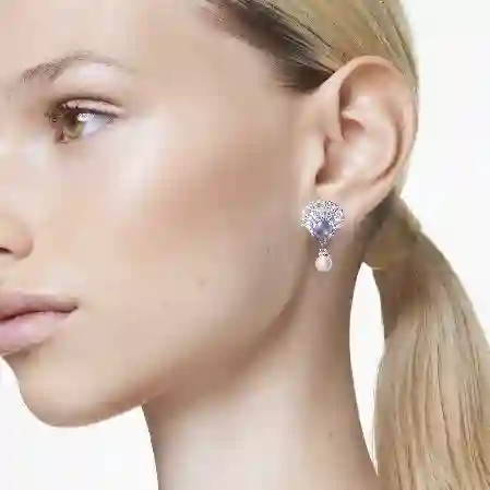 Resim Idyllia damla küpeler, Kristal inci, Deniz Kabuğu, Mavi, Rodyum kaplama