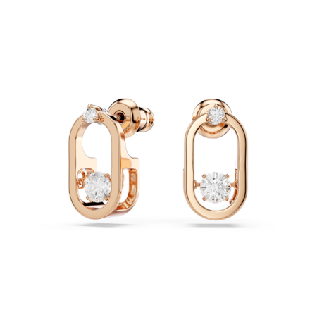 Resim Swarovski Sparkling Dance düğme Küpeler, Yuvarlak kesim, Oval şekil, Beyaz, Pembe altın rengi kaplama