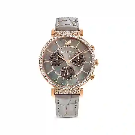 Resim Passage Chrono Saat, İsviçre Üretimi, Deri kayış, Gri, Pembe altın rengi yüzey