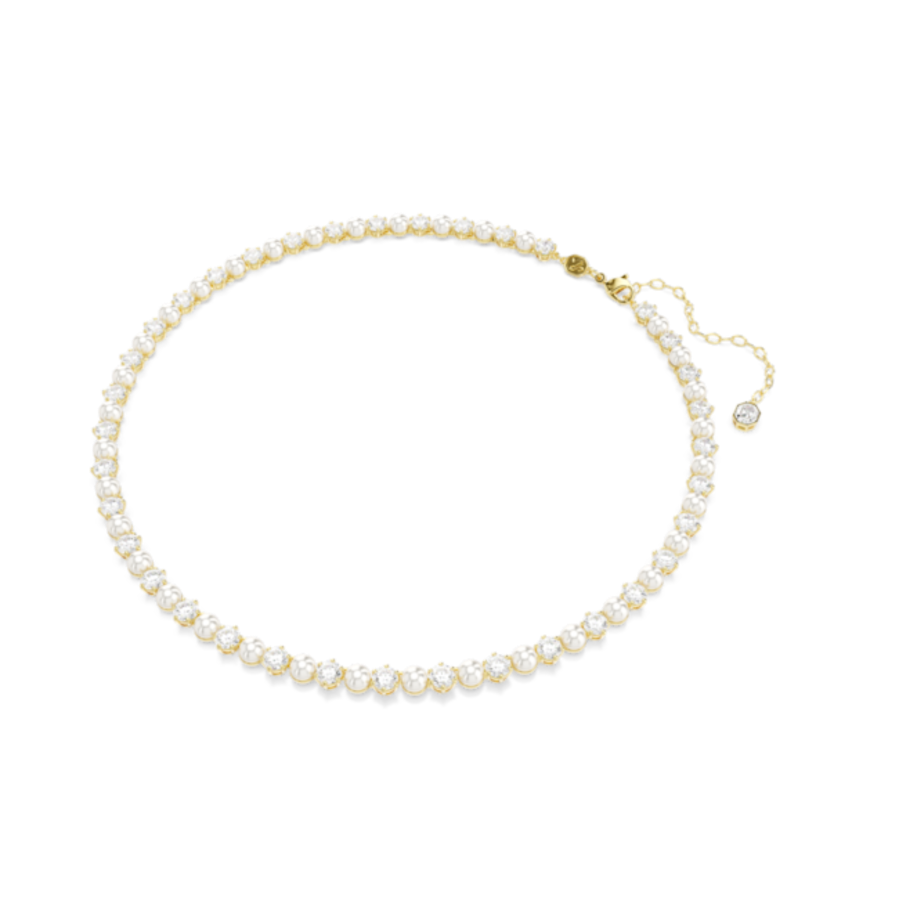 Resim Matrix Tennis kolye, Kristal inci, Yuvarlak kesim, Beyaz, Altın rengi kaplama