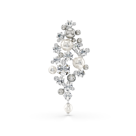 Resim Constella Broş, Kristal inci, Yuvarlak kesim, Beyaz, Rodyum kaplama