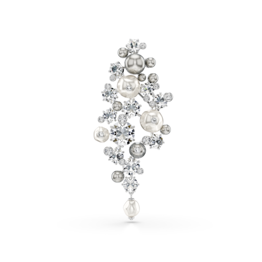 Resim Constella Broş, Kristal inci, Yuvarlak kesim, Beyaz, Rodyum kaplama