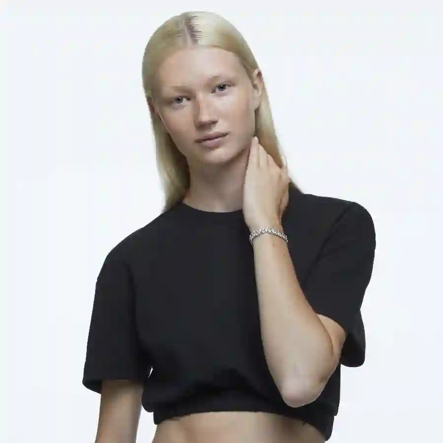 Resim Millenia Tennis bileklik, Armut kesim, Beyaz, Rodyum kaplama