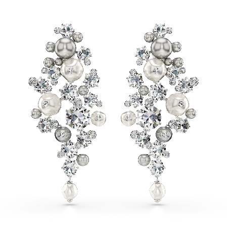 Resim Constella Küpeler, Kristal inci, Yuvarlak kesim, Beyaz, Rodyum kaplama