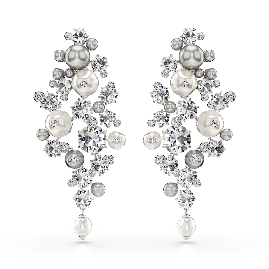 Resim Constella Küpeler, Kristal inci, Yuvarlak kesim, Beyaz, Rodyum kaplama