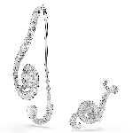 Resim Ariana Grande x Swarovski Klipsli Küpeler, Asimetrik tasarım, Kristal inci, Baget kesim, Beyaz, Rodyum kaplama