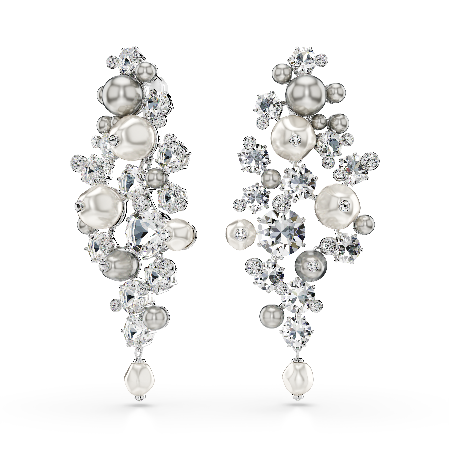 Resim Constella Küpeler, Kristal inci, Yuvarlak kesim, Beyaz, Rodyum kaplama